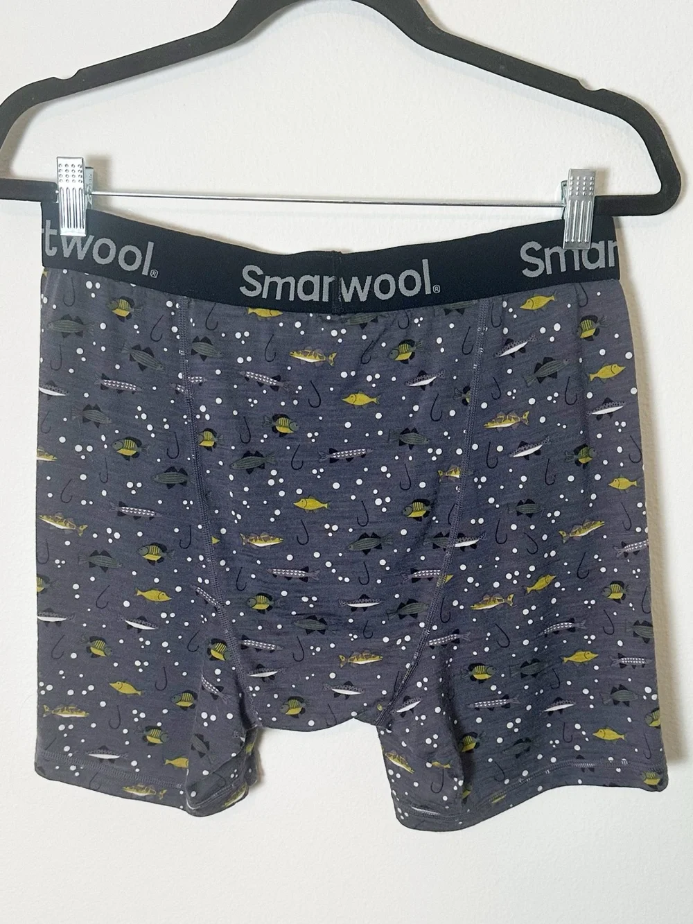 Smartwool Merino Wool Boxer Brief Fishing Print Grey Large